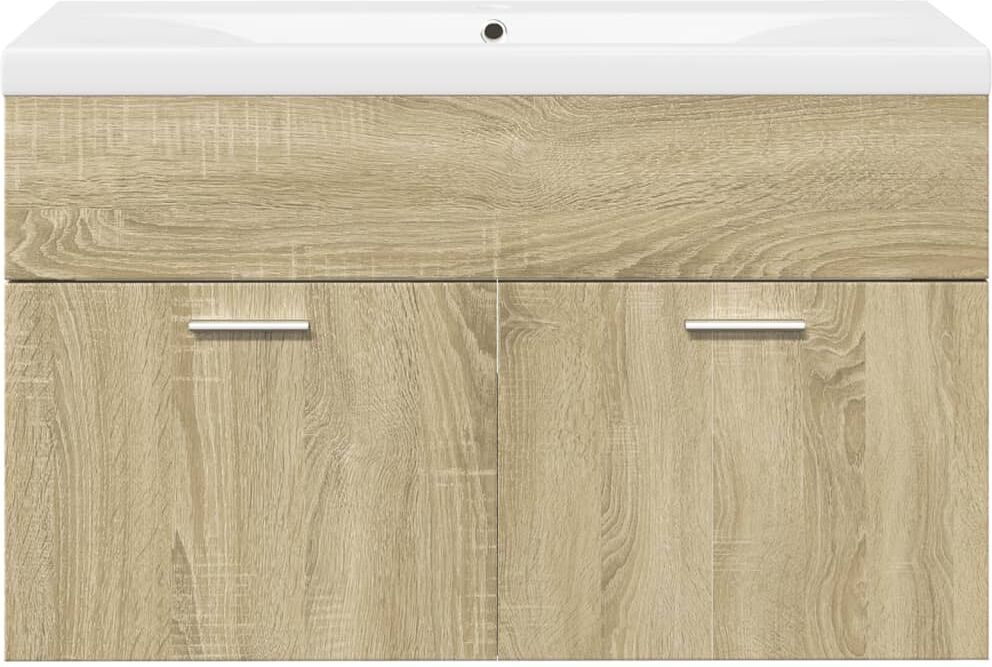 vidaXL Mueble de baño con lavabo integrado roble Sonoma Marrón