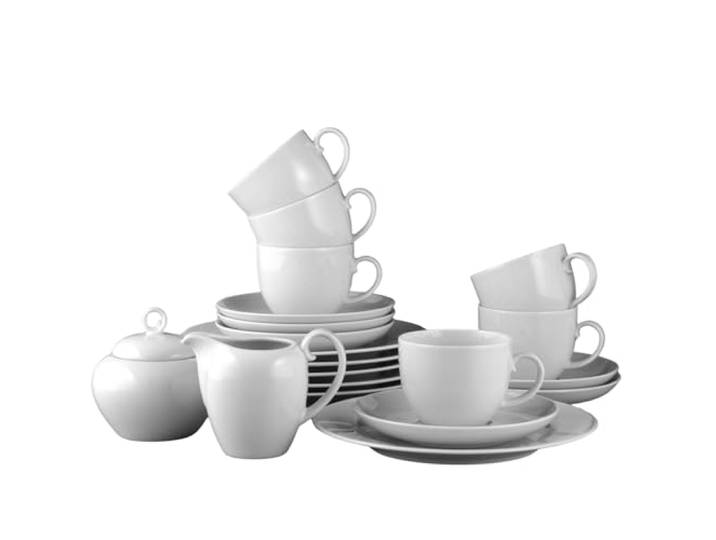 Seltmann Weiden Kaffeeservice 20-teilig Rondo Liane Uni, 6 Personen, inkl. Milchkännchen & Zuckerdose, Spülmaschinenfest, Porzellan, Weiß