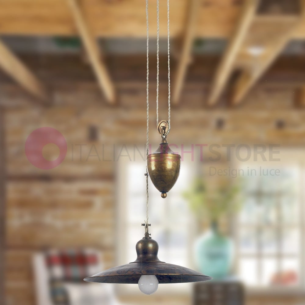 Todi Lampada A Saliscendi D.37 Rustica Ottone Anticato