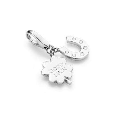 Charm-Einhänger "Kleeblatt und Hufeisen, Silber 925", silber, GIORGIO MARTELLO MILANO, Charms, Damen, Silber 925 (Sterlingsilber)
