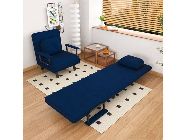 Fauteuil Lit Convertible 1 Place - Chauffeuse Pliable avec Réglable 5 Positions - Fauteuil de Salon - Bleu