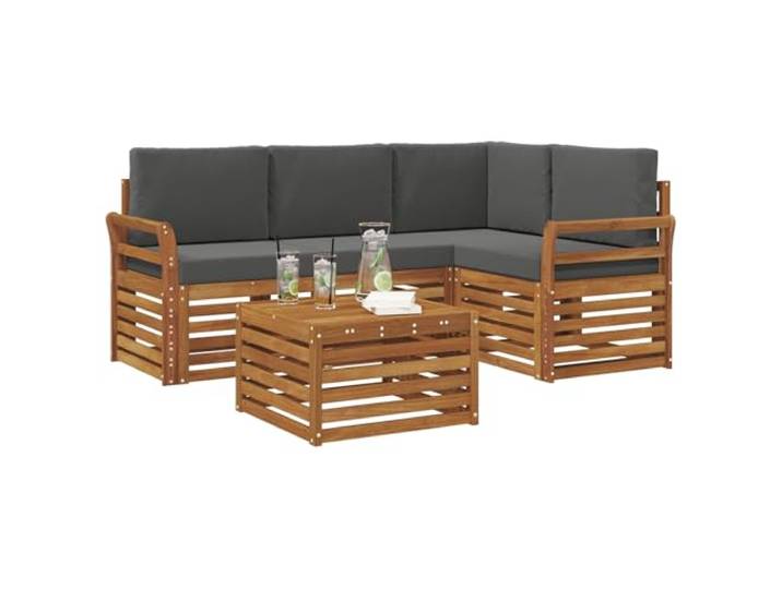 KTHLBRH Modulares Sofa-Set, 5 Stück, Akazie, Natur, Anthrazit Massivholz, konfigurierbar, wetterfest, mit Kissen, für den Garten