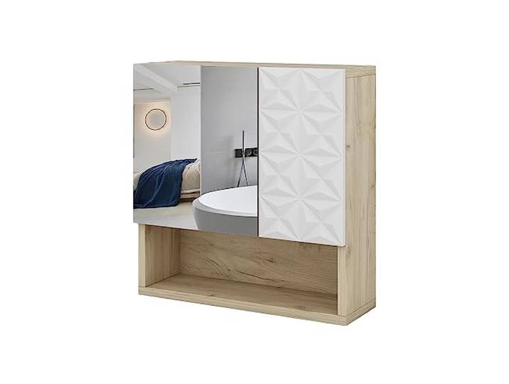 Vicco Badspiegelschrank Edge , Weiß 54 x 55 cm 2 Türen · 5 Ablagefächer · Offener & geschlossener Stauraum · Kosmetik griffbereit · Über dem Waschbecken