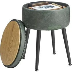 Hocker in Dunkelgrün/Schwarz Lederlook aus Metall,