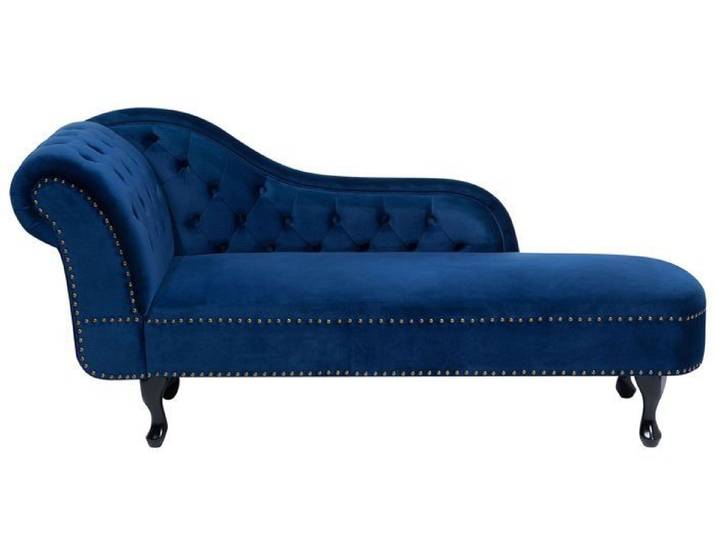 Méridienne Chesterfield en velours bleu côté gauche NIMES