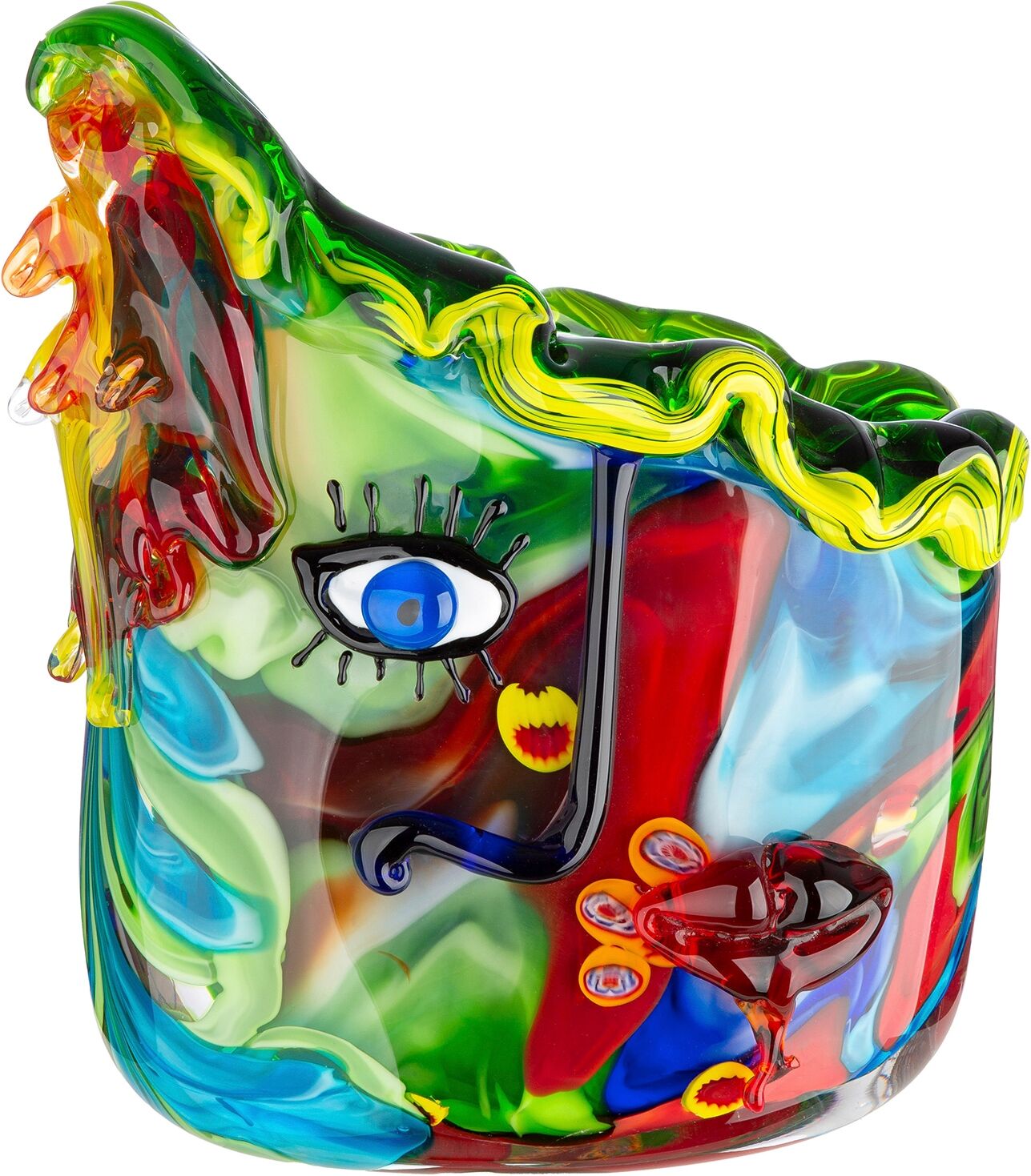 Tischvase GILDE "Gesichtsvase Larissa mehrfarbig H. 29 cm", bunt (mehrfarbig), B:24cm H:29cm T:11cm, Glas, Vasen, Tischvase, Gesichtsvase, Glas, Blumenvase, künstlerisch, modern, Geschenkidee mehrfarbig B/H/T: 24cm x 29cm x 11cm