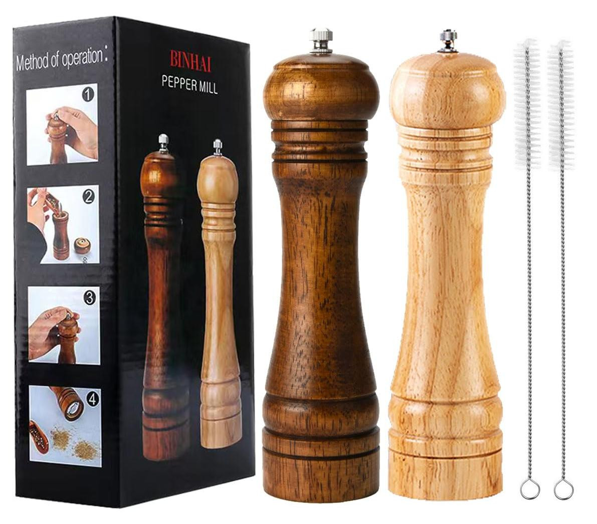 Selius Houten pepermolen set met keramische maalbladen, 2 stuks, Hoogte: 20,3 cm