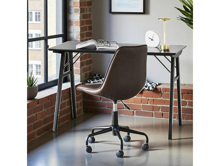 Bureau en bois noir - pieds tréteaux, style industriel TAMPA