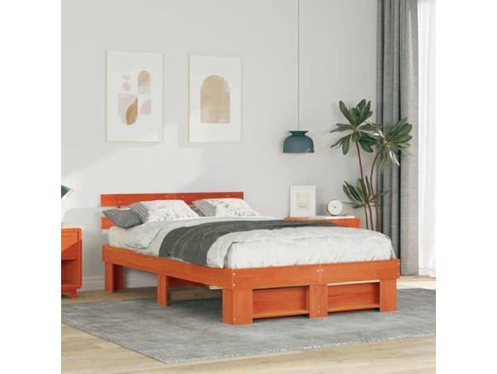 YUTAASU Bettrahmen Massives Kiefernholz 135x190 cm Mit Kopfteil, Lattenrost Inklusive, Einfacher Aufbau, Modernes Design