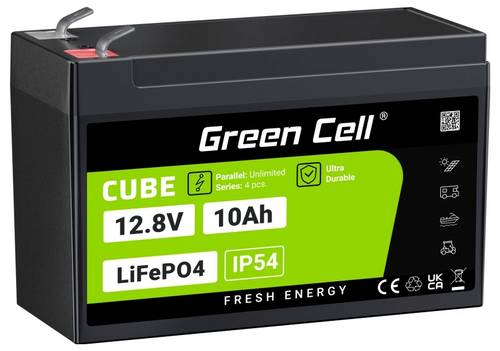 Green Cell CUBE LiFePO4 Spezial-Akku LiFePo-Block Flachstecker Li-Ion 12.8V 10Ah 1St.