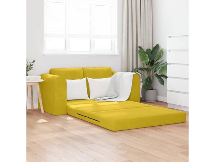 HEFZGDB Boden Sofa Bett 2-in-1 Gelb 148x71x83 cm Velvet Stilvolles Design für Wohnzimmer Komfort und Entspannung