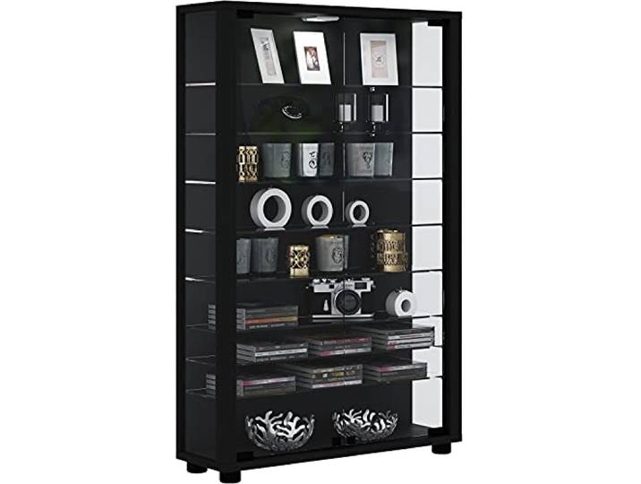 VCM Standvitrine Schwarz 59x18x90 cm 2 Türen 9 Fächer Holzwerkstoff Glas Schauraum für Bücher und Andenken - als Blickfang im Wohnbereich - für Wohnungen und Büros - hochwertige Verarbeitung