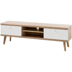 TV-LOWBOARD weiß, Eiche Riviera, TV-Unterteil skandinavisch, 160 x 50 cm