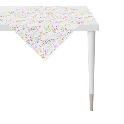 Tischdecke APELT "3105", bunt (lila, bunt), B:88cm H:0,5mm L:88cm, Obermaterial: 75% Baumwolle, 25% Polyester, Tischdecken, Tischdecke, verschiedene Frühlingsblüher auf einem Streifen