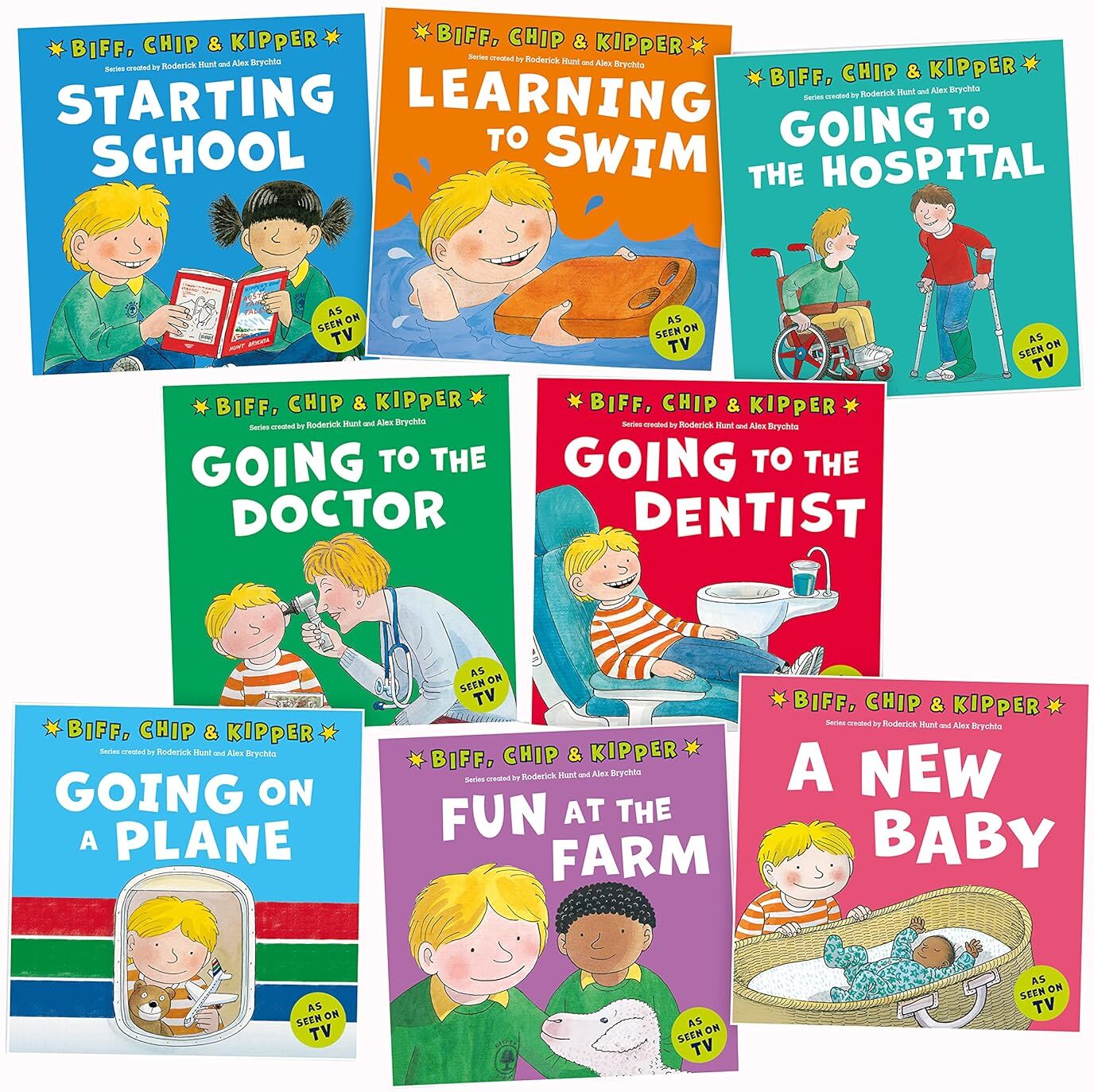 Oxford University Press First Experiences with Biff, Chip and Kipper 8 Books Collection Set by Roderick Hunt - Paperback - Ages 2-5 - Starting School, Dentist, Hospital, New