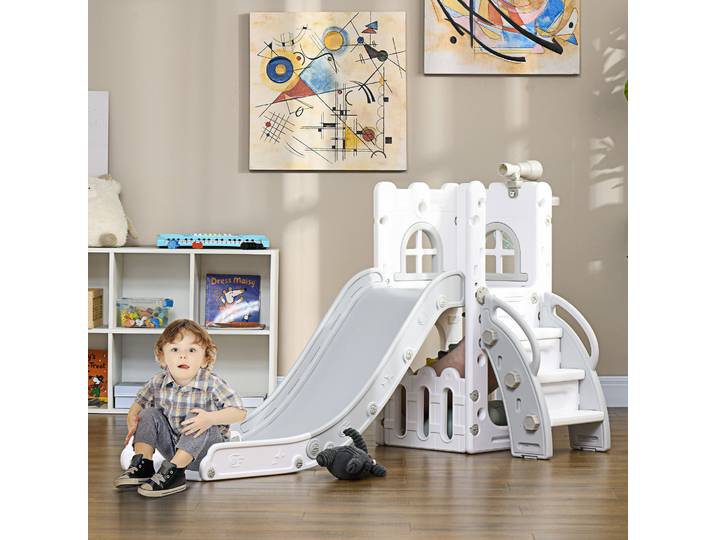 AIYAPLAY Toboggan Enfants 5 en 1 Intérieur Blanc et Gris