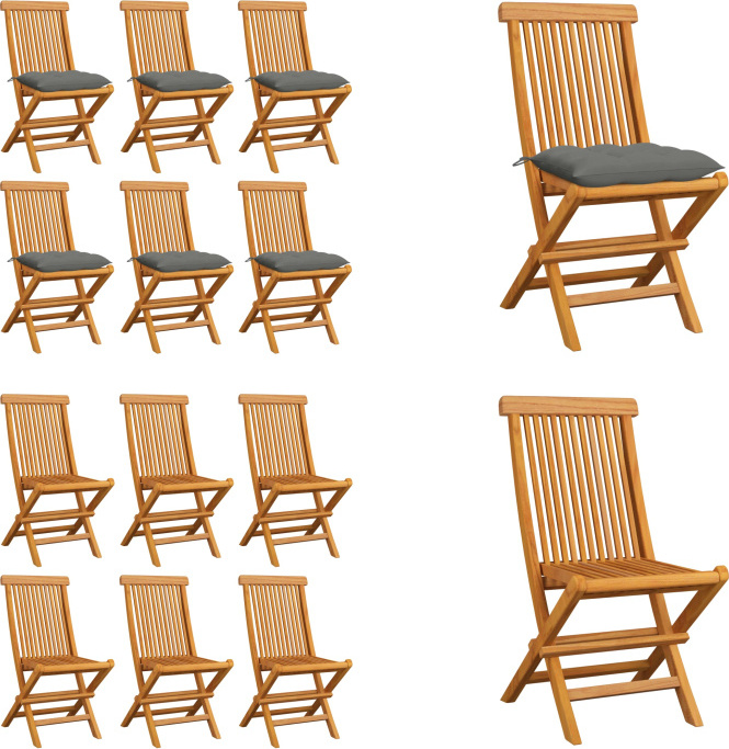 vidaXL Gartenstühle mit Grauen Kissen 6 Stk. Massivholz Teak - Gartenstuhl - Gartenstühle - Holz-Gartenstuhl - Holz-Gartenstühle