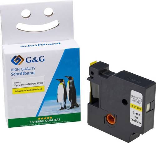 G&G 15567 Kompatibel ersetzt DYMO 40918 Bandfarbe: Gelb Schriftfarbe: Schwarz 9mm 7m