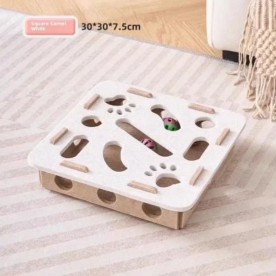 Uplifted Goods Felt Puzzle Box Cat Toy With Rolling Ball camel White square
