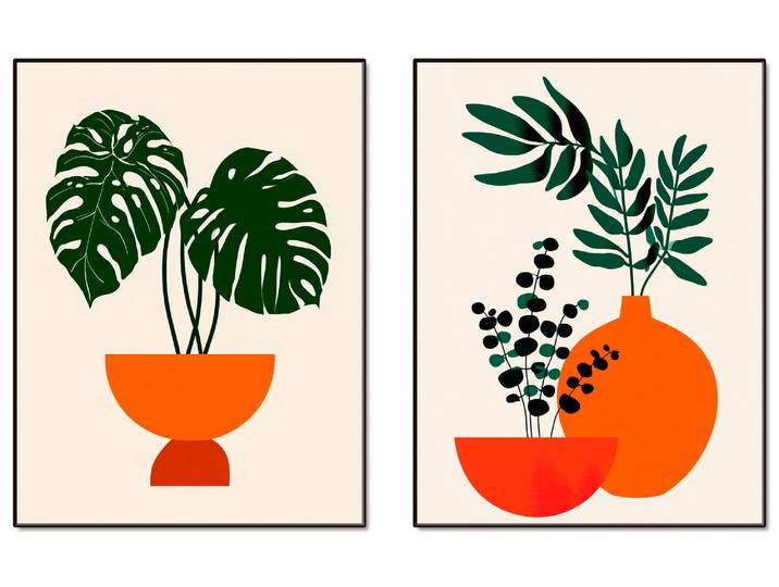 Wandbild GOODPRODUCT Topfpflanze & Vase , farbe bild(er): orange, B:21cm H:29,7cm T:0cm, Papier, Bilder, Wandbild, als Poster oder Leinwandbilder Set