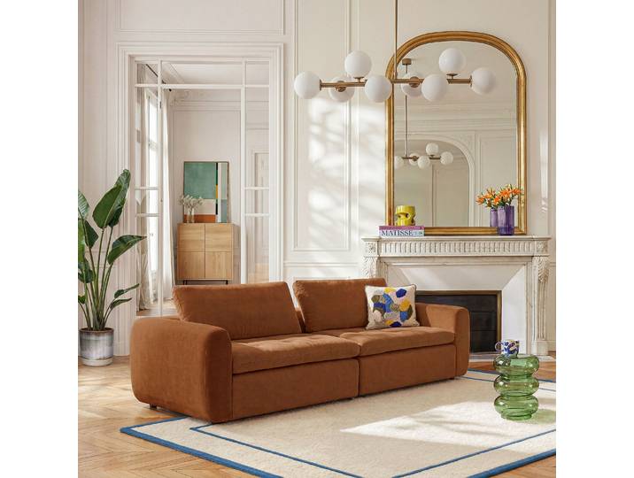 HABITAT - Canapé 4 places modulable en tissu - Marron noisette - Ameria