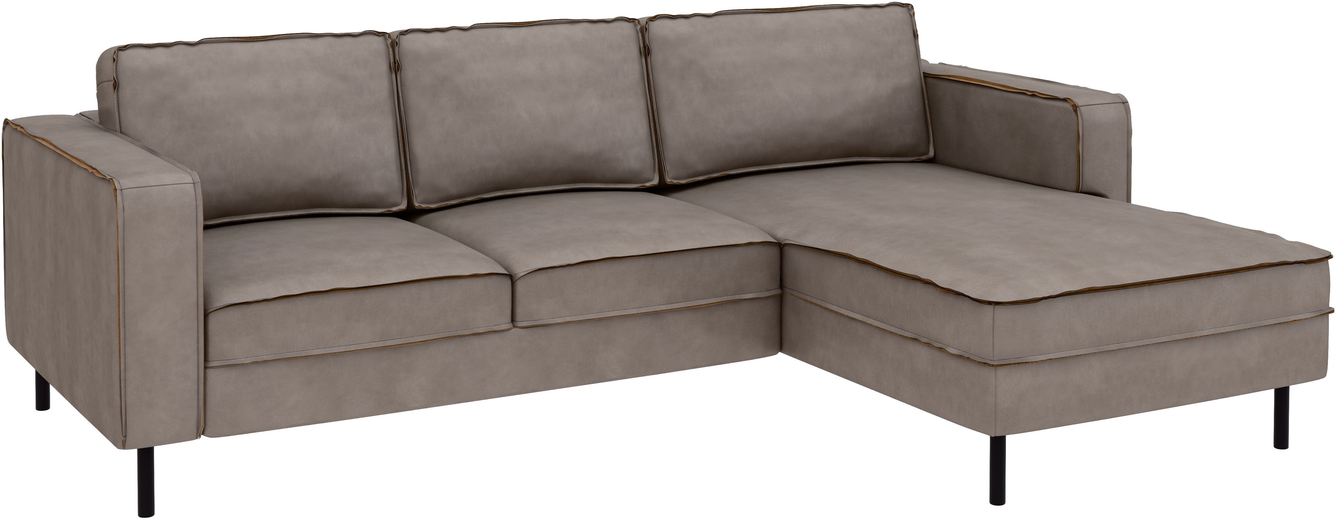 Ecksofa HOME AFFAIRE "Watkins, wahlweise mit Schlaffunktion/Bettkasten, moderne offene Naht", grau (hellgrau), B:232cm H:81cm T:161cm, 50% Leder, 40% Polyester, 10% Polyamid;Backing 60% Leder, Sofas, Ecksofa, Recamiere beidseitig montierbar, L-Form, Breit