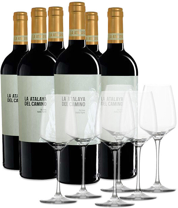 6 bouteilles La Atalaya del Camino + 6 verres Bouteilles de vin et verres