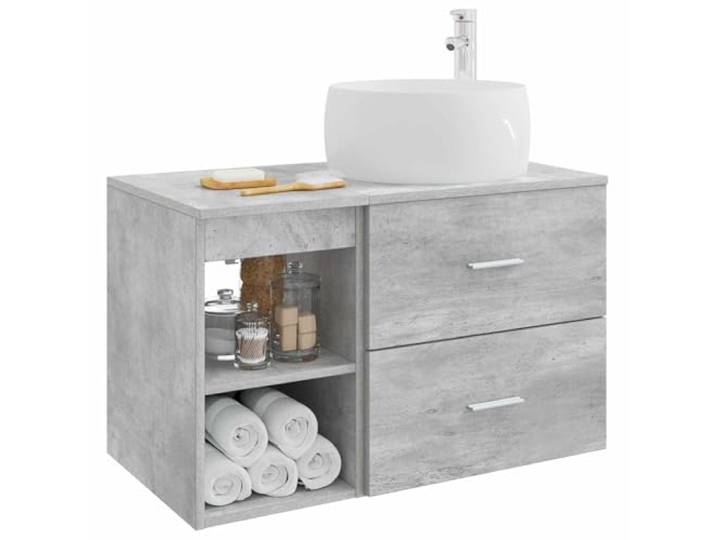KTHLBRH Badezimmermöbel-Set zum Aufhängen, 2-teilig, Grau Beton Technisches Holz, Wandmontage, Schrank mit Regalen, Schubladen im Lieferumfang enthalten
