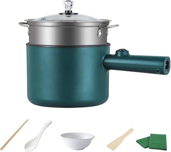 Kleine elektrische kookpan van 1,8 liter met stoomfunctie en accessoires, turquoise, roestvrij staal