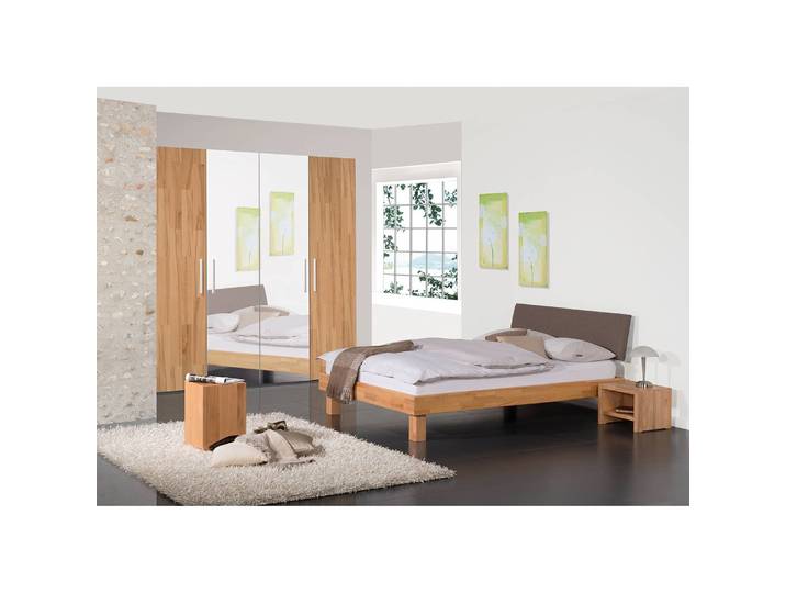 Massivholzbett Marseille 120 x 200cm Rahmen:Massivholz Kernbuche natur, geölt Füße: Massivholz Buche natur, geölt Kopfteil: Webstoff Beige