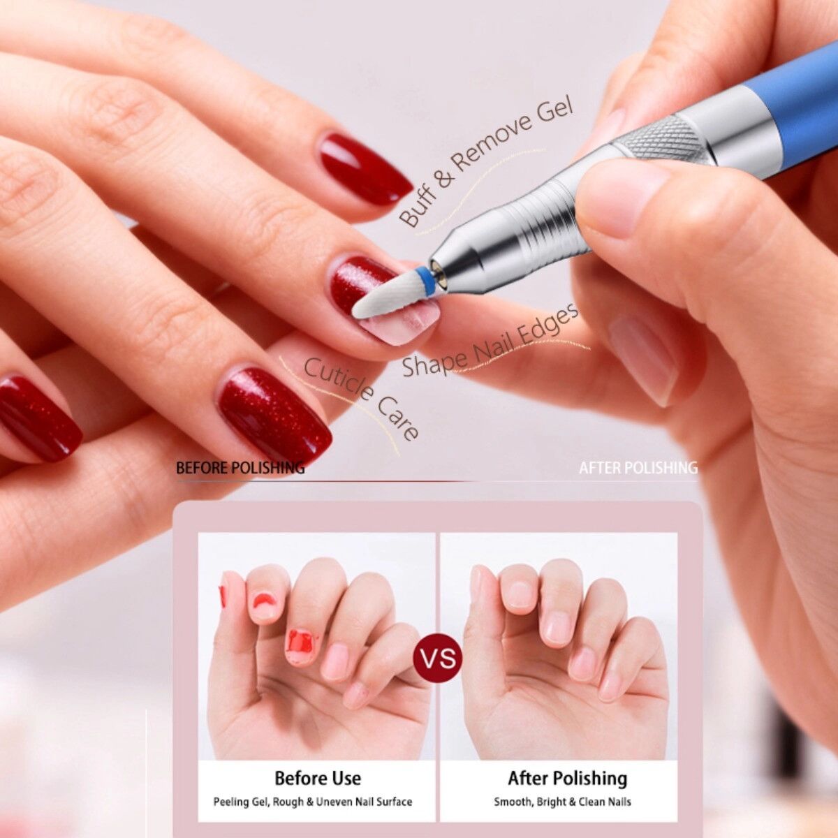 INF USB-Elektro-Nagelfräser für Maniküre mit austauschbaren Bits und Kornfräser Blau