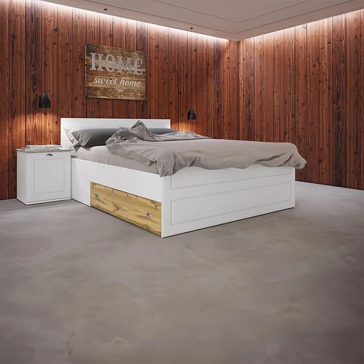 garneroarredamenti Letto matrimoniale contenitore standard 160x200cm bianco opaco Loira