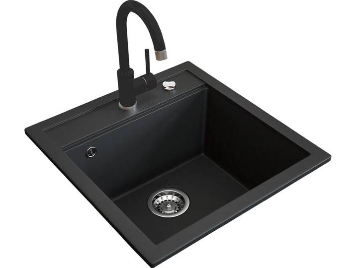 Granitspüle mit Armatur Bergström Schwarz 49 x 50 cm mit Armatur Schwarz, Model 42108