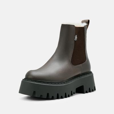Chelseaboots BUFFALO "ASPEN", Damen, Gr. 41, Textil, braun, Lederimitat, Schuhe Chelseaboots, Stiefelette, Plateauboots mit Stretcheinsatz