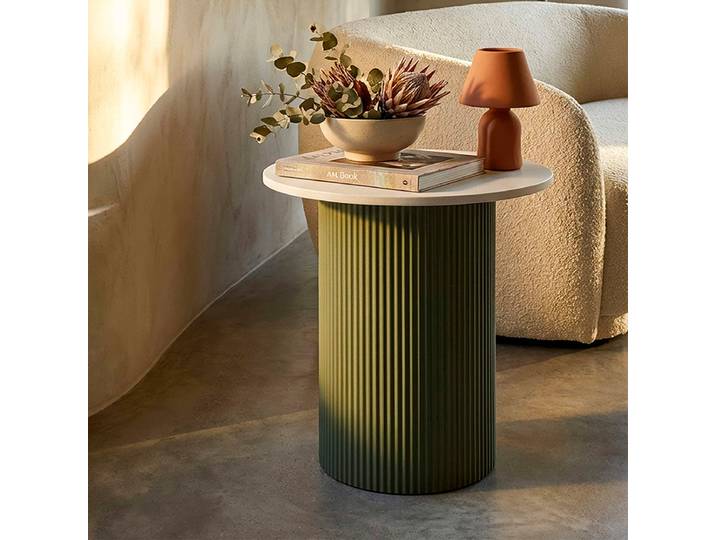 Bout de canapé 40 cm effet marbre Frieda Vert et Blanc