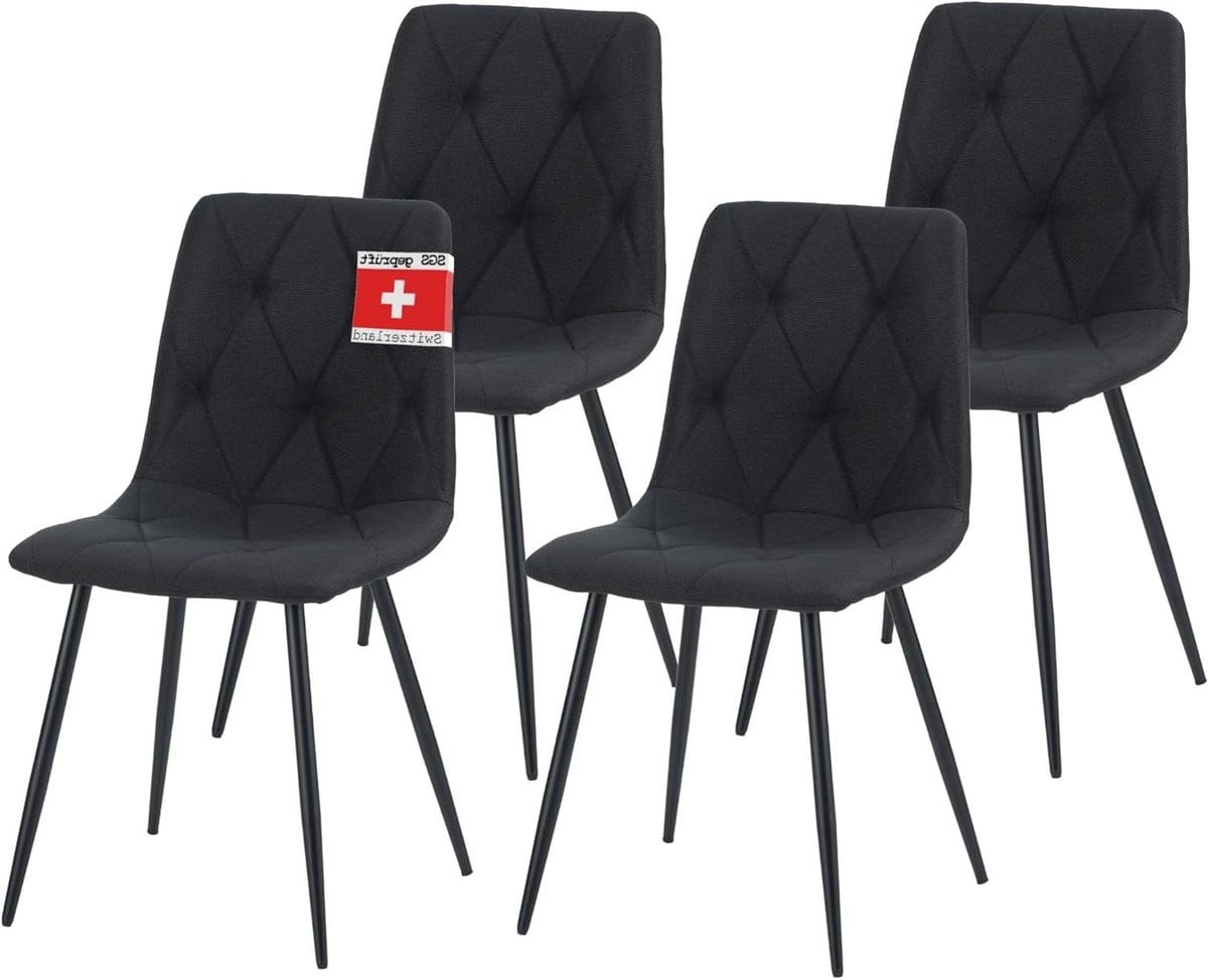 Set van 4 zwarte gestoffeerde eetkamerstoelen