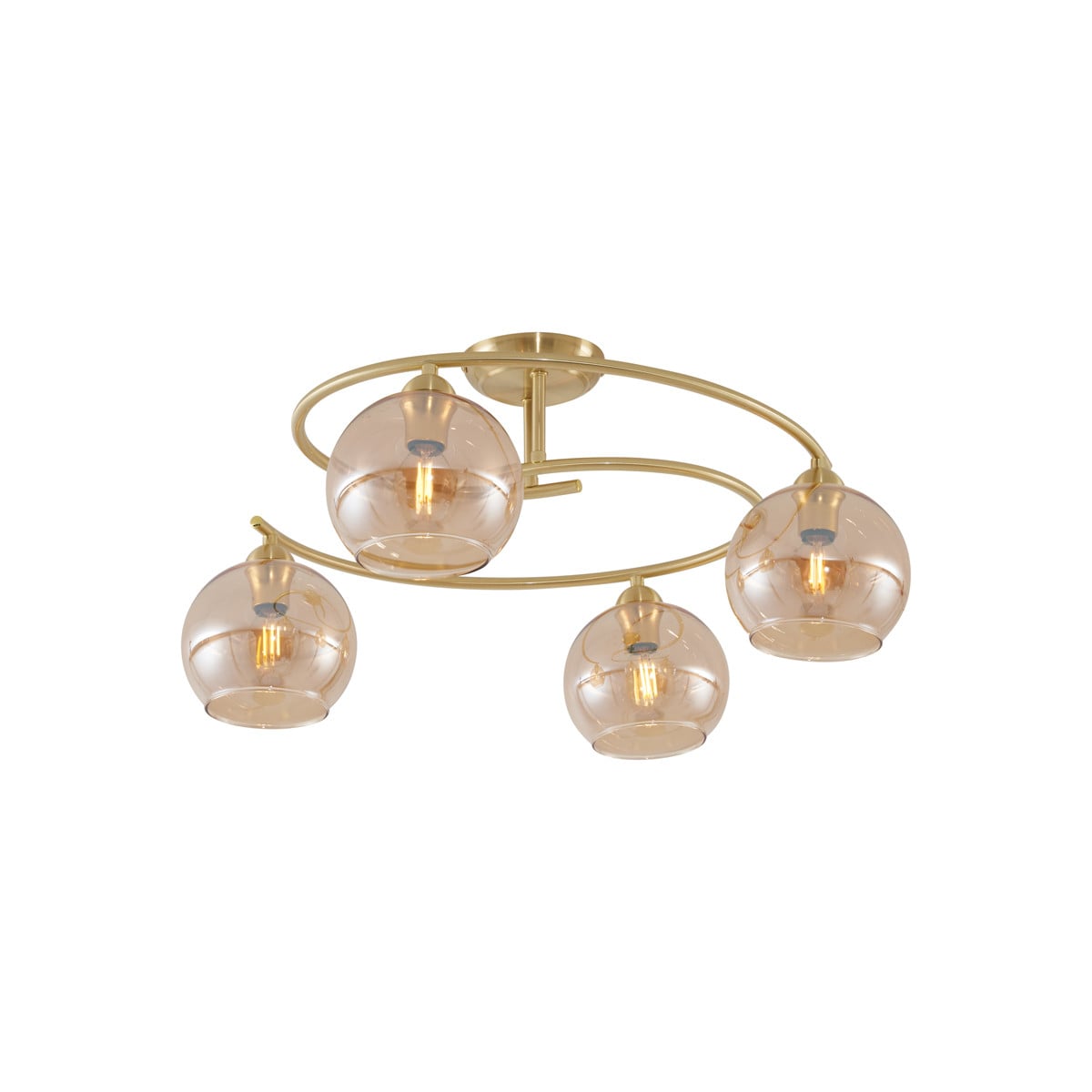 Qazqa Moderne Plafondlamp Messing met Amber Glas