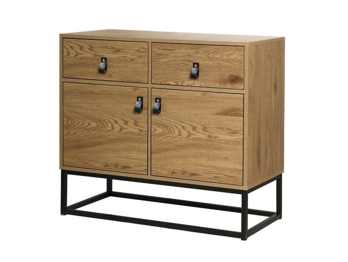 Calicosy Kommode im Industrielle Stil, mit 2 Türen, 2 Schubladen, Holzdekor, Eichefarben, 39x79x90 cm, Kleinmöbel, Kommoden, Sideboards
