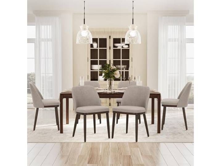 MALOL Gepolsterter Esszimmerstühle 6er Set, Moderne Polsterstühle Esszimmer, Küchenstühle mit Rückenlehne, Stoffstuhl mit Holzbeinen für Esszimmer, Küche, Restaurant, Kamel