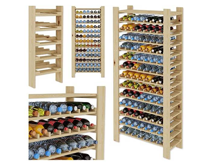 Lenmar Serie RW Weinregal aus Holz für Flaschen, Hellbeige, Wein, Flaschenregal, Kellerregal, Regale, Flaschenhalter, Weinständer, Weinschrank (RW-5-3, 174 x 80 x 26,5-91 Flaschen)