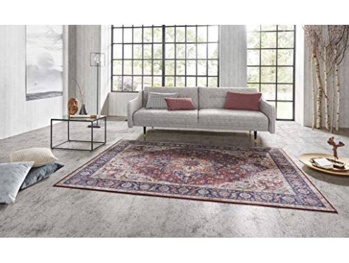 Nouristan Asmar Teppich – Wohnzimmerteppich Orient-Touch Detailiertes Muster Florales Kurflor Flachgewebe Teppich für Esszimmer, Wohnzimmer, Schlafzimmer – Pflaumenrot, 80x150cm