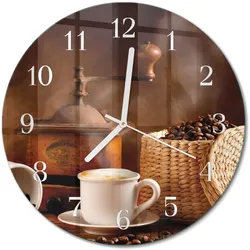 WANDUHR aus Glas Ø30 cm - Tasse Kaffee