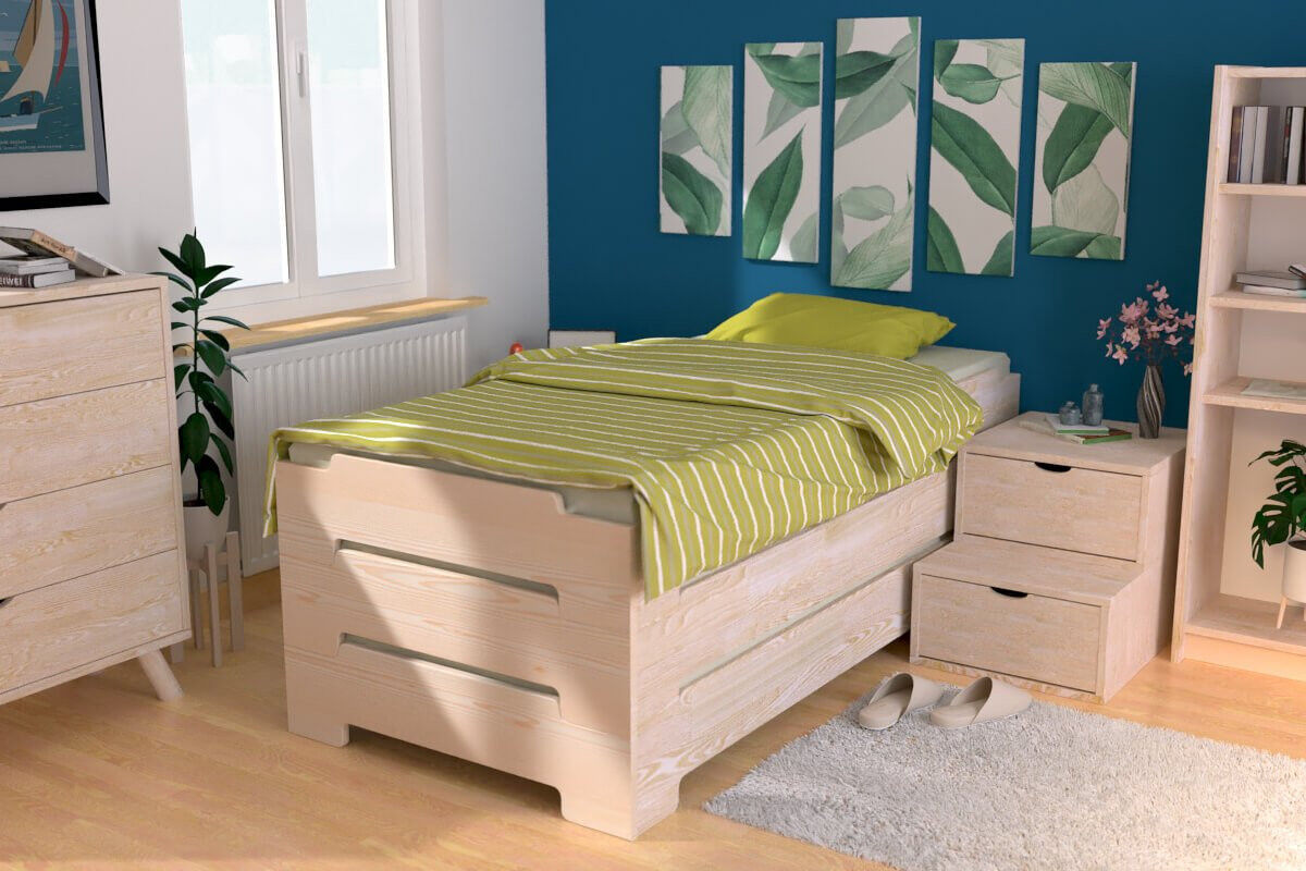 ABC MEUBLES Stapelbett 80x200 - 1 Platz aus Massivholz - Roh (ohne Lack)