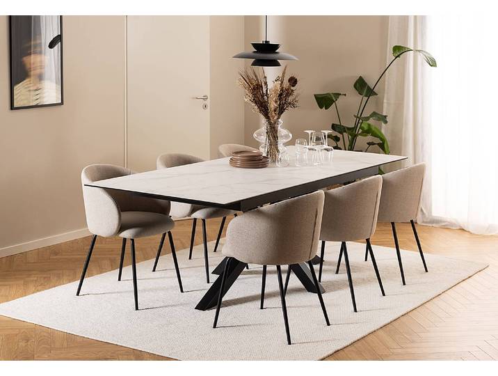 Table extensible Holcot 200 x 100cm Blanc/Imitation marbre blanc