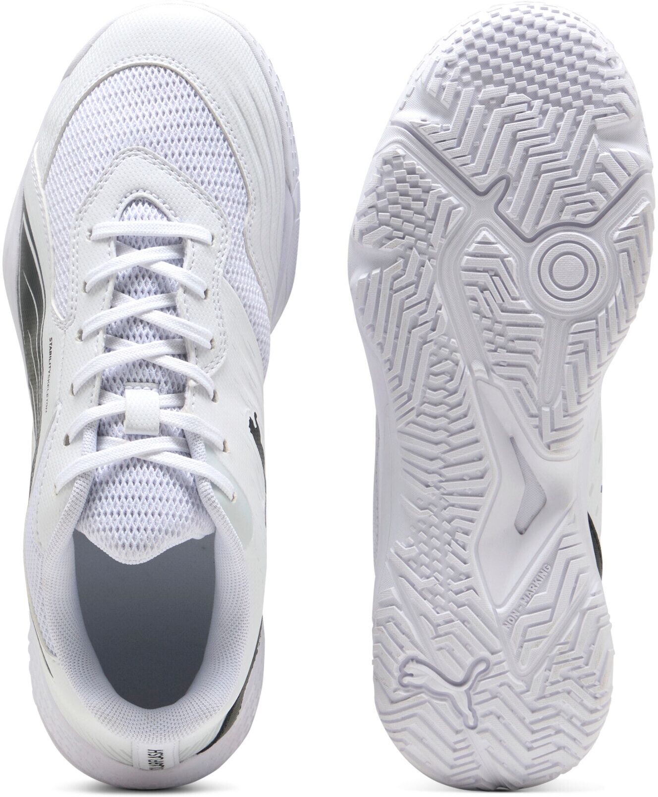 Hallenschuh PUMA "SOLARFLASH III JR", Mädchen, Gr. 33, Textil, schwarz-weiss (puma weiß, puma schwarz), Schuhe Hallenschuh puma weiß, puma schwarz 33, Textil