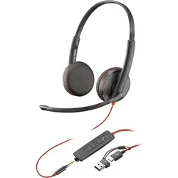 Poly Blackwire 3225 Stereo USB-C Headset +3.5mm Plug +USB-C/A Adapter