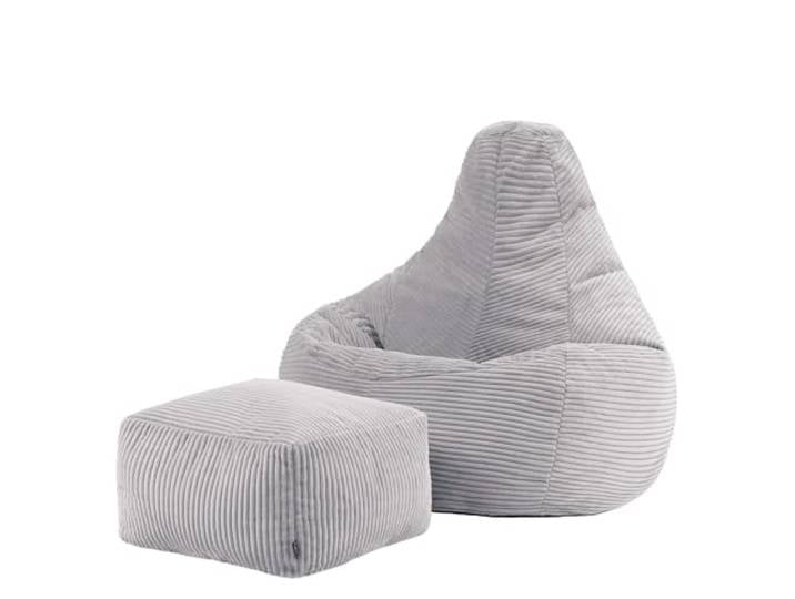 Icon Dalton Sitzsack Cord und Hocker mit Füllung, Grau In Deutschland Hergestellt, Sitzsack Erwachsene, Weicher Cordstoff, Gaming Sitzsack für Wohnzimmer und Schlafzimmer