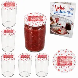 6er Set Rundglas 720 ml To 82 Mit Liebe gemacht Deckel incl. Diamant Gelierzauber Rezeptheft