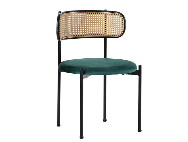 Flieks Esszimmerstuhl 4er Set Samt Grün Metallbeine Rattan, 51x75x50 cm, Esszimmer, Stühle