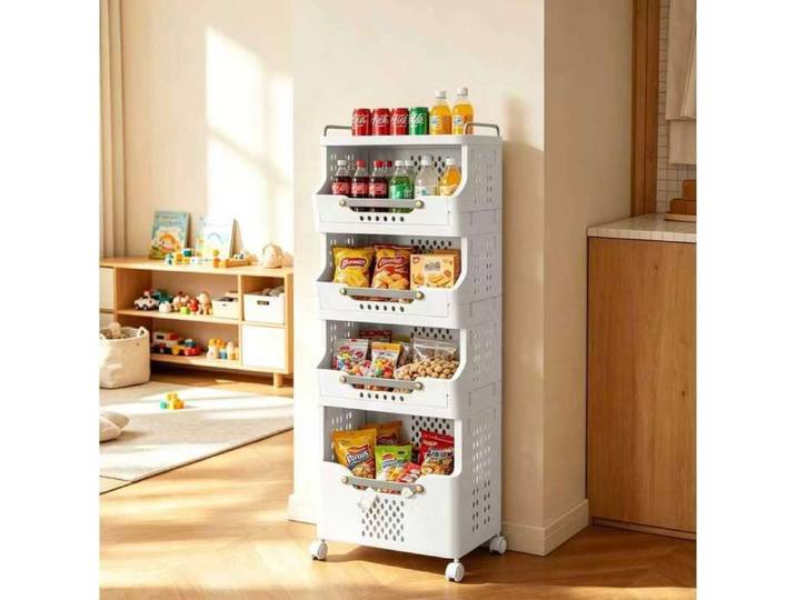 VUENOR Desserte de rangement 40 9 x 30 x 110 cm gris crème – 4 niveaux roulettes avec freins